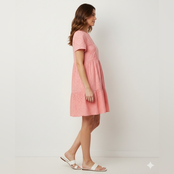 Knox Rose Women's Salmon Pink Eyelet Babydoll Mini Dress Size Medium - Picture 5 of 11